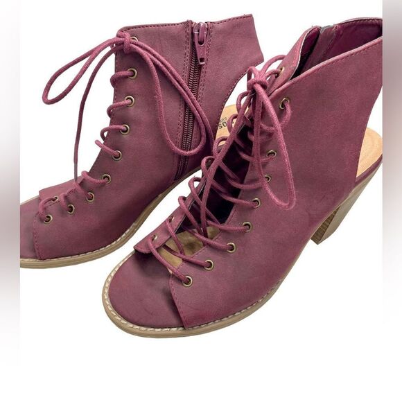Burgundy/Plum Lace-up Peep-Toe Heels … Size 8 1/2 - Picture 1 of 10